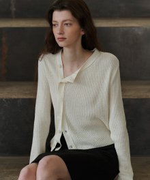 Ribbed unbal cardigan (ivory)