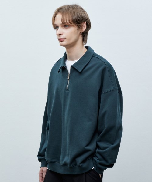 티엔지티(TNGT) [1mile] 다크 그린 헤비웨이트 집업 카라 스웻셔츠 (TNTS2E600E3) - 68,000 | 무신사 스토어