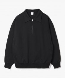 Collar Zip Sweat Shirts [Black]