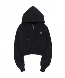 WAVE logo crop hood zip-up - BLACK