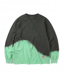 Wave Overdyed L/S Tee Charcoal/Light Green