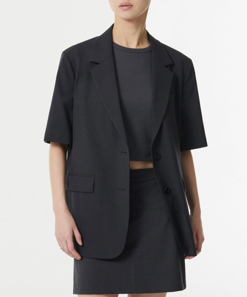 WOMENS LIGHTWEIGHT OVERSIZE SHORT SLEEVE BLAZER [GREY]