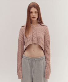 CROP CABLE KNIT SWEATER [PINK]
