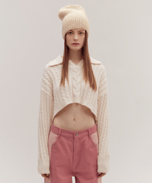 CROP CABLE KNIT SWEATER [CREAM]