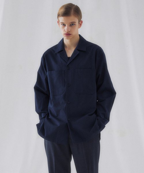 핀스드룩(finsdruck) RIB VAULT OPEN COLLAR JACKET STYLE SHIRTS (FRENCH NAVY)