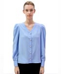 데미지니모닉(DAMAGE MNEMONIC) 퍼프 브이넥 블루 블라우스_ Puff V-neck Blue BL