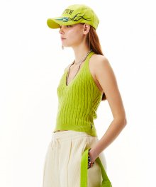 Knitted Cable Halter Top Lime