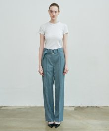 Semi wide belted trouser pants (BLUE)