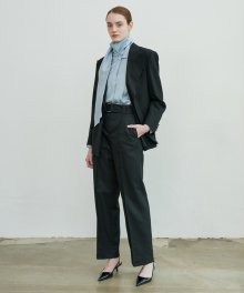Semi wide belted trouser pants (BLACK)