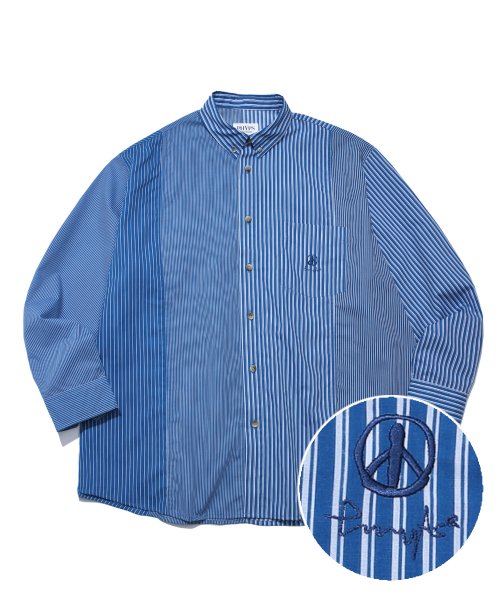 MUSINSA | PHYPS MIXED STRIPE SHIRT BLUE