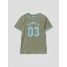 [women] 카키 컬러 배색 프린트 티셔츠 (BF2242N02H)