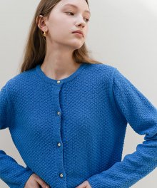 Gold button point cotton cardigan in Blue