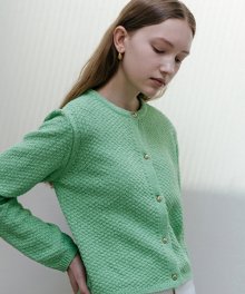 Gold button point cotton cardigan in Green