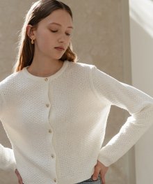 Gold button point cotton cardigan in Ivory