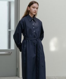 Belted shirt dress in Navy