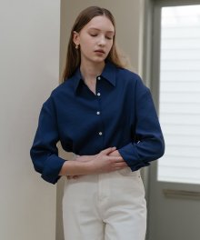 Modal wide collar shirt in Blue