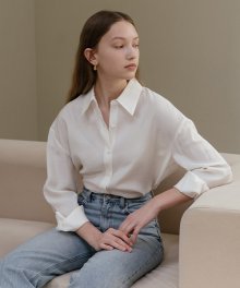 Modal wide collar shirt in Ivory