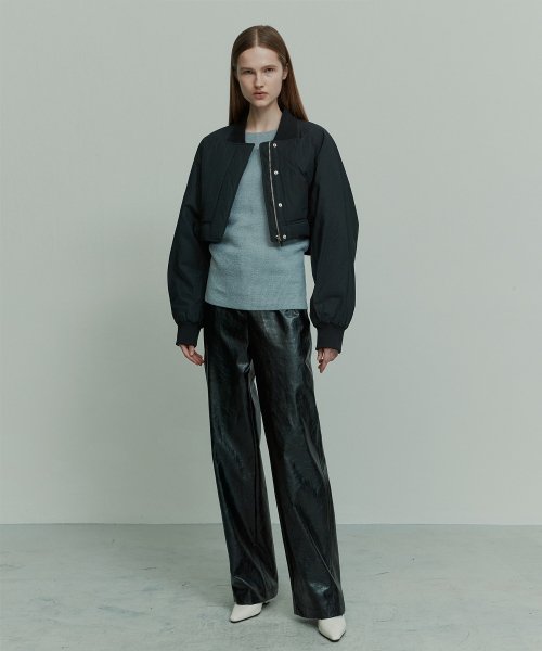 CROPPED WAIST ZIPPED BOMBER JUMPER BK