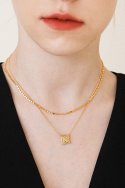 레이지던(LAZYDAWN) check pendant layered chain necklace N033