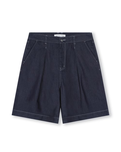 WIDE FIT ONE TUCK TENCEL LIKE SHORTS INDIGO
