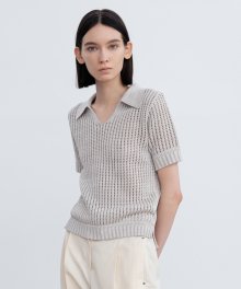 KNITTED SHORT SLEEVES COLLARED TOP MB