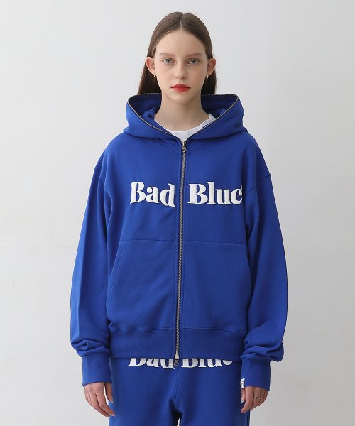 배드블루(BADBLUE) Logo Pull Zip Hoodie Blue - 사이즈 & 후기 | 무신사