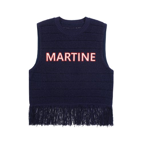 Fringe вязаный Vest_Navy