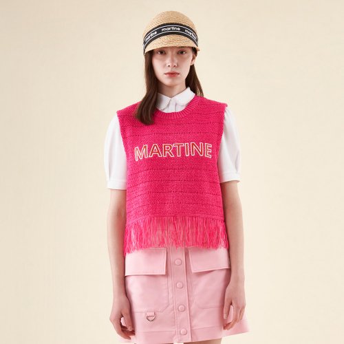 Fringe вязаный Vest_Deep розовый