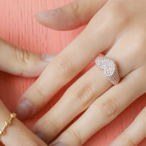 POSTLUDE - [SILVER] PAVE HEART RING (2 COLORS)