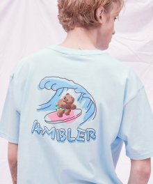 Surfing Bear 오버핏 반팔 티셔츠 AS916 (블루)
