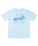 엠블러(AMBLER) Happy vacation 오버핏 반팔 티셔츠 AS917 (블루)
