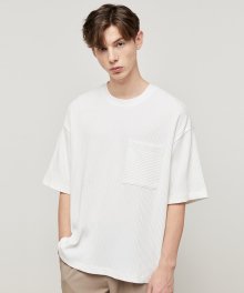 [UNISEX][PLEATS] 세미오버핏 플리츠 하프슬리브 크루넥 티셔츠 (TNTS2E712WT)