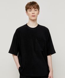 [UNISEX][PLEATS] 세미오버핏 플리츠 하프슬리브 크루넥 티셔츠 (TNTS2E712BK)