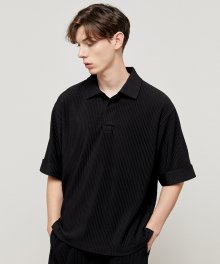 [UNISEX][PLEATS] 세미오버핏 플리츠 하프슬리브 카라티 (TNTS2E711BK)