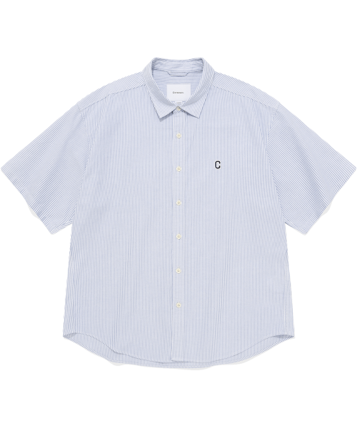 MUSINSA | COVERNAT C Logo Oxford Striped Half Shirt Light Blue