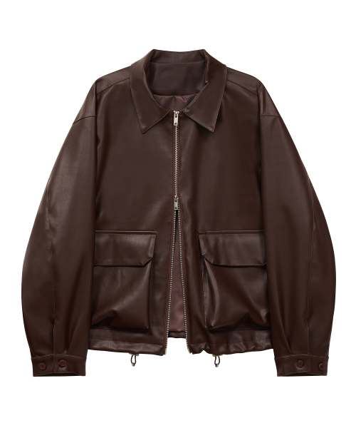 MUSINSA IRONYPORNO WHITELINE IRO086 Vegan Leather Cruelty Free Single Collar Neck Leather Jacket Brown