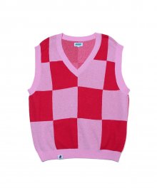 CHECKERBOARD KNIT VEST PINK