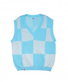 CHECKERBOARD KNIT VEST LIGHT BLUE