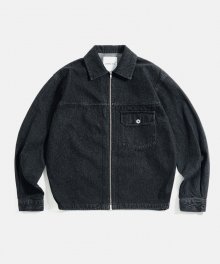 Zip-Up Denim Shirts Jacket Washed Black