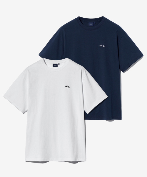 예일() [16수 코마사] 2PACK 스몰아치 반팔티셔츠 화이트/네이비 상품 이미지