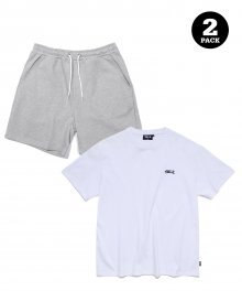 [LOUNGE WEAR] SMALL ARCH TEE + SHORTS SET WHITE/GRAY