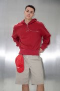 Curved zipper hoodie - DEEP RED