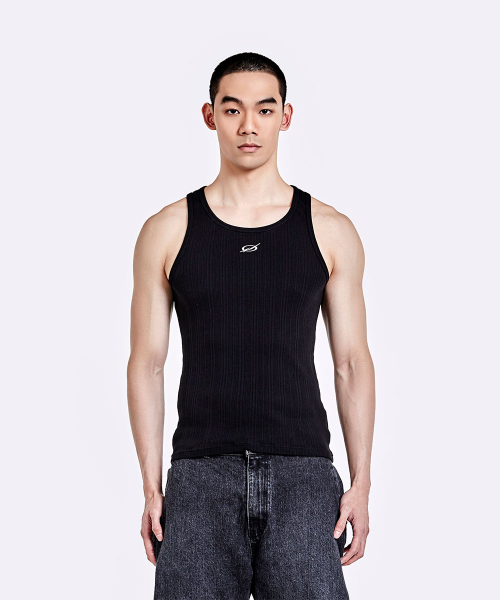 Irregular logo embroidery logo sleeveless - Black