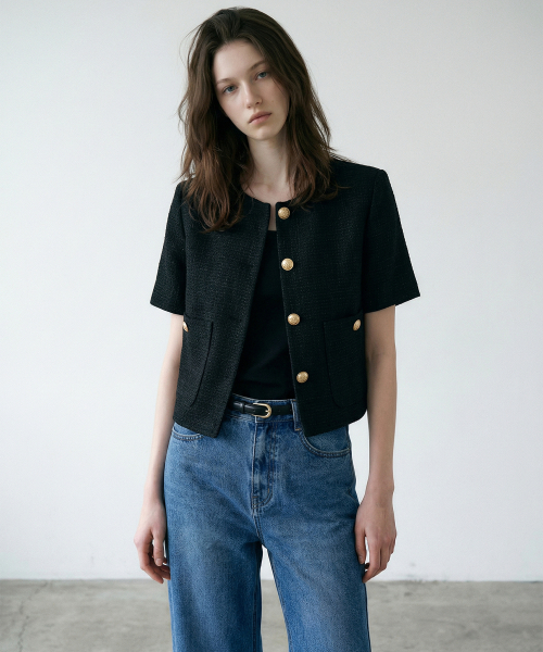 Dana crop tweed jacket / DANNA CROP TWEED JACKET_BLACK