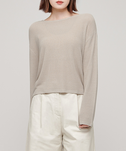 WOMENS LINEN BLEND BOAT NECK SHEER KNIT [LIGHT BEIGE]