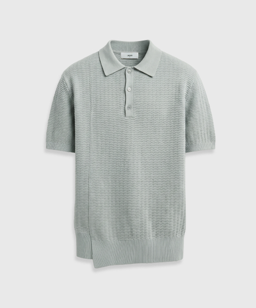 Wave cut PK half knit short sleeve shirt cloud grey