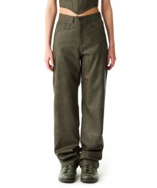 Hazel Eco-Leather Pants Olive Khaki