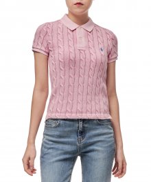 W 슬림핏 케이블 크롭 폴로 셔츠 - 핑크
