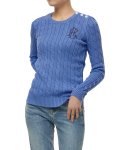 로렌 랄프 로렌(LAUREN RALPH LAUREN) 버튼 트림 케이블 니트 스웨터 - 블루