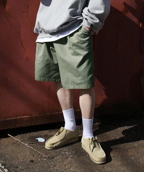 Pintuck chino washed wide shorts [khaki]